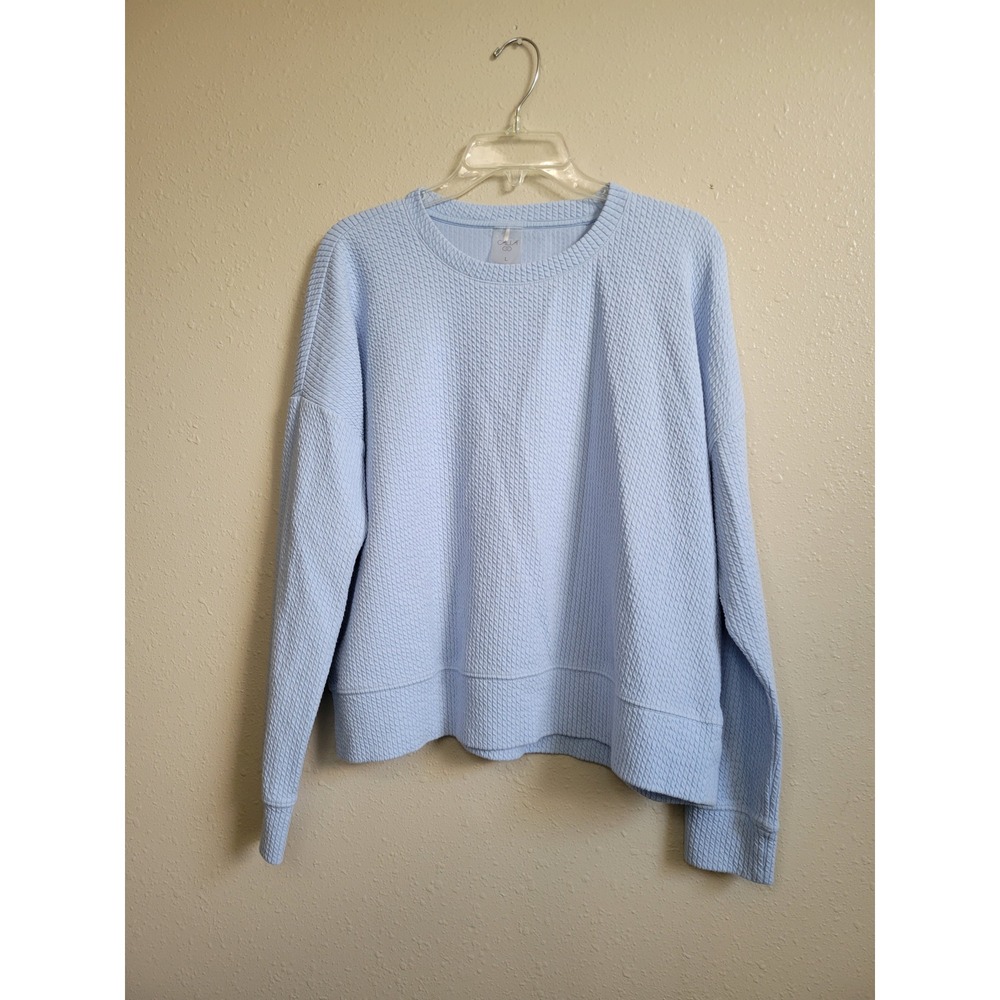 CALIA Carrie Underwood Light Blue Textured Waffle Knit Long Sleeve Top Large